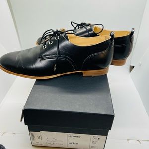 NWT rag & bone Audrey Black Leather Oxford Brogues Shoes Tan Bottoms 7.5